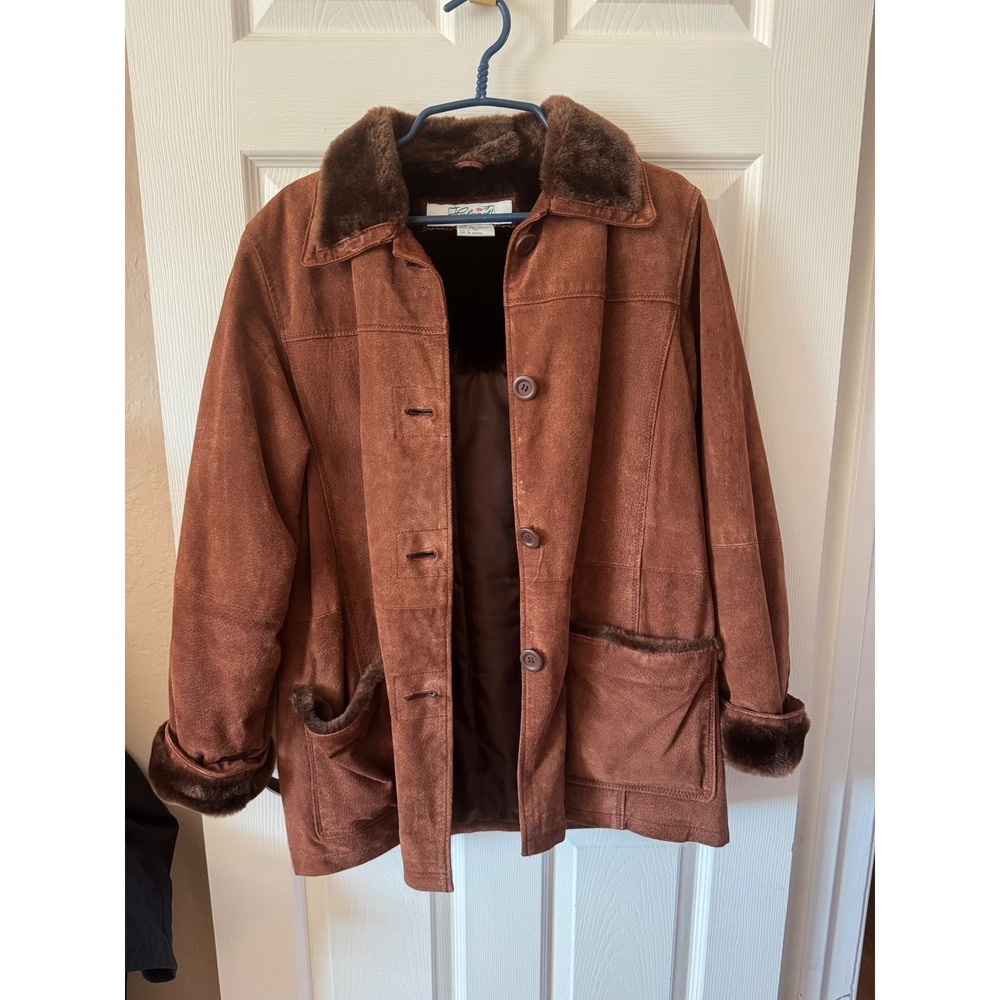 Haband Brown Suede Jacket with Faux Fur Trim